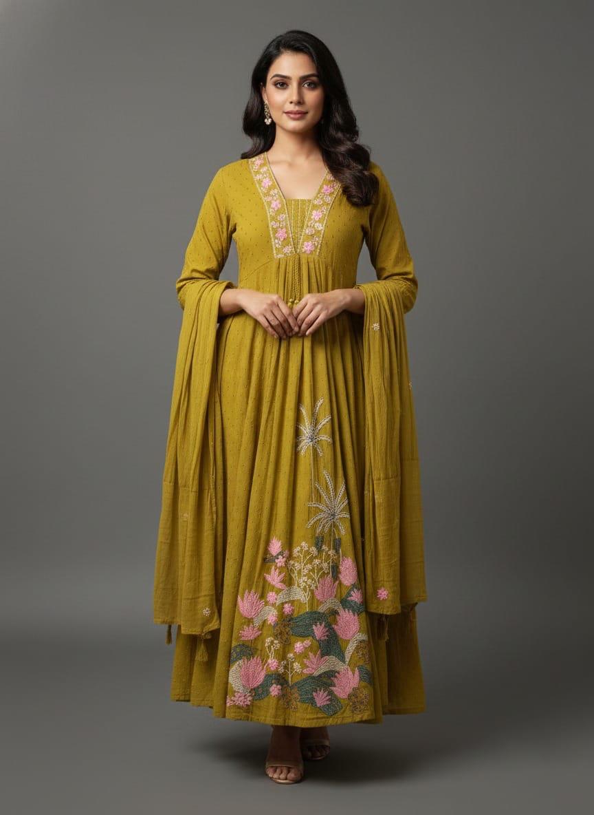 Mustard Olive Kurthi Set